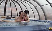 old man and young girl with age gap enjoy intimate moment