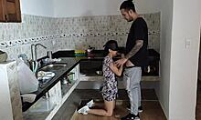 Horny Colombian Milf with Tattoos Fucks Latina Maid While Cooking
