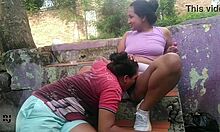 mature stepsister sucks candy from my tits, then outdoor ass licking