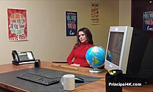 Hidden cam catches amateur brunette milf getting eaten out and fucked hard in office lingerie.