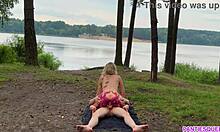 Hardcore Riding By Naked Blonde Outside In Public With Cum Shot Load On Tits