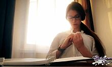 passionate secretary with gorgeous tits uses her vibrator in reception room