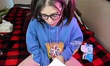 glasses wearing amateur performs solo webcam session