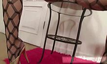 Teen lil kimmy slowly undresses in fishnets, teasing her petite clit with fingering strokes