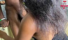 sexy ebony babe rides big cock in kitchen