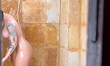 this hot brunette in the shower calls her friend for a delicious blowjob, then they fuck passionately with big cock riding and vibrator play. she moans as he cums on her tits