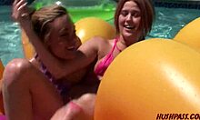 Girlfriends intimately explore each other with toys in college setting