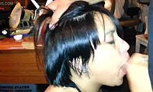 my ex girlfriend blows me and takes cum on her face and tits