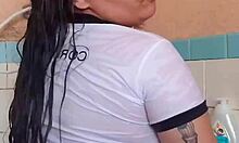 He loves seeing my wet arm in the bath - part 1