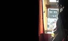 Sissy Mark Wright risks public handjob by open window.