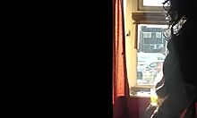 Sissy Mark Wright risks public handjob by open window.