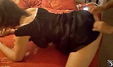 2083 02 - french amateur black satin tight dress satin white panties doggystyle blowjob deepthroat pov