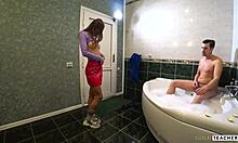 young skinny slut's first call ends with cum in asshole