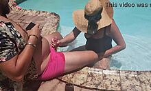 Passionate pool blowjob with random guy