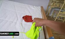 Teamskeet labs - lucky neighbor enjoys backyard fun with fit Latina.