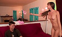 Young guy says 'wow' as horny teen Alexis Capri rides him on the sofa 😍