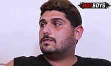 Sharing the chubby guy's dick with my black twink partner in this gay fun.