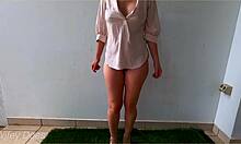 Wet Braless Wife in Pink Office Shirt Teases