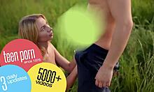 Excited teens play with toys on their shaved pussies outdoors 😘