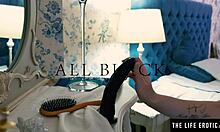 i'm horny blonde in fishnets ridin' huge black dildo doggy style, cummin' hard!