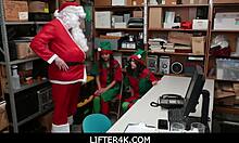 Two tiny asian teens caught shoplifting get fucked by mall santa on christmas