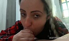 Horny slut bent over for doggystyle blowjob and cum in mouth