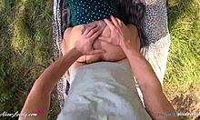 I risked outdoor sex near lake with Alisa Lovely, cumming on big ass in panties