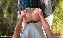 I risked outdoor sex near lake with Alisa Lovely, cumming on big ass in panties