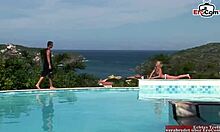 Skinny blonde teen 18+ with SMALL 18+ TITS ANAL FUCKED in the pool