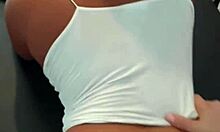 hard sex on living room table gets rough with brunette riding big cock. her natural tits bounce wild during pounding.