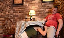 Crazy hot girl sucking dick under cafe table!