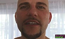 Amateur teen gets covered in jizz during group fun.