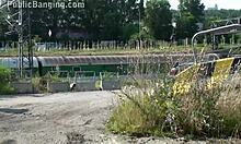 i’m so turned on by this young blonde teen in a wild public gang bang orgy threesome