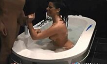 Dark Haired Vixen Seduces with Blows & Bangs in Bathtub