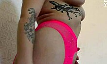 Bunny plays with anal plug and dildo in lingerie