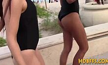 Amateur coeds share cock and give blowjobs at party