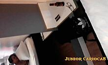 We bent over the latina blonde with big ass and tattoos, fucking her hard until cumshot in mouth