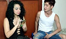 Boyfriend breaks up by phone, so she fucks his best friend with deepthroat and cum in mouth.