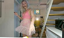 I am this hot tattooed girl preparing for a Leon Lambert scene in a see-through skirt without panties in the kitchen and bathroom.