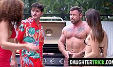 stepdaughter swapping at bbq with father-in-law and uncle in taboo group fucking