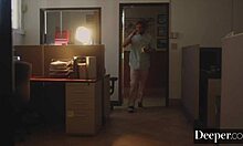 Abigail Mac fucks her young 18+ employee in the bathroom with teasing and handcuffs.