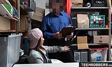 rebel teen shoplifter gets caught and has to suck the guard's big cock in the shop