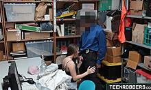 rebel teen shoplifter gets caught and has to suck the guard's big cock in the shop