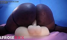 lonely african woman rides male torso sex toy