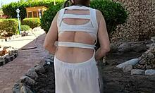 Busty milf MariaOld flashes pussy and talks dirty in close-up 😈