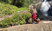 Amateur Backstage Fun with Black Teen in Waterfall