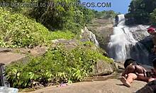 Amateur Backstage Fun with Black Teen in Waterfall