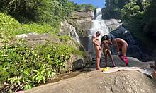 Amateur Backstage Fun with Black Teen in Waterfall