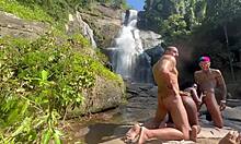 Amateur Backstage Fun with Black Teen in Waterfall