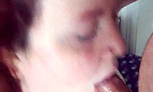 cum all over slutty girlfriend's tits, redhead sucking big cock